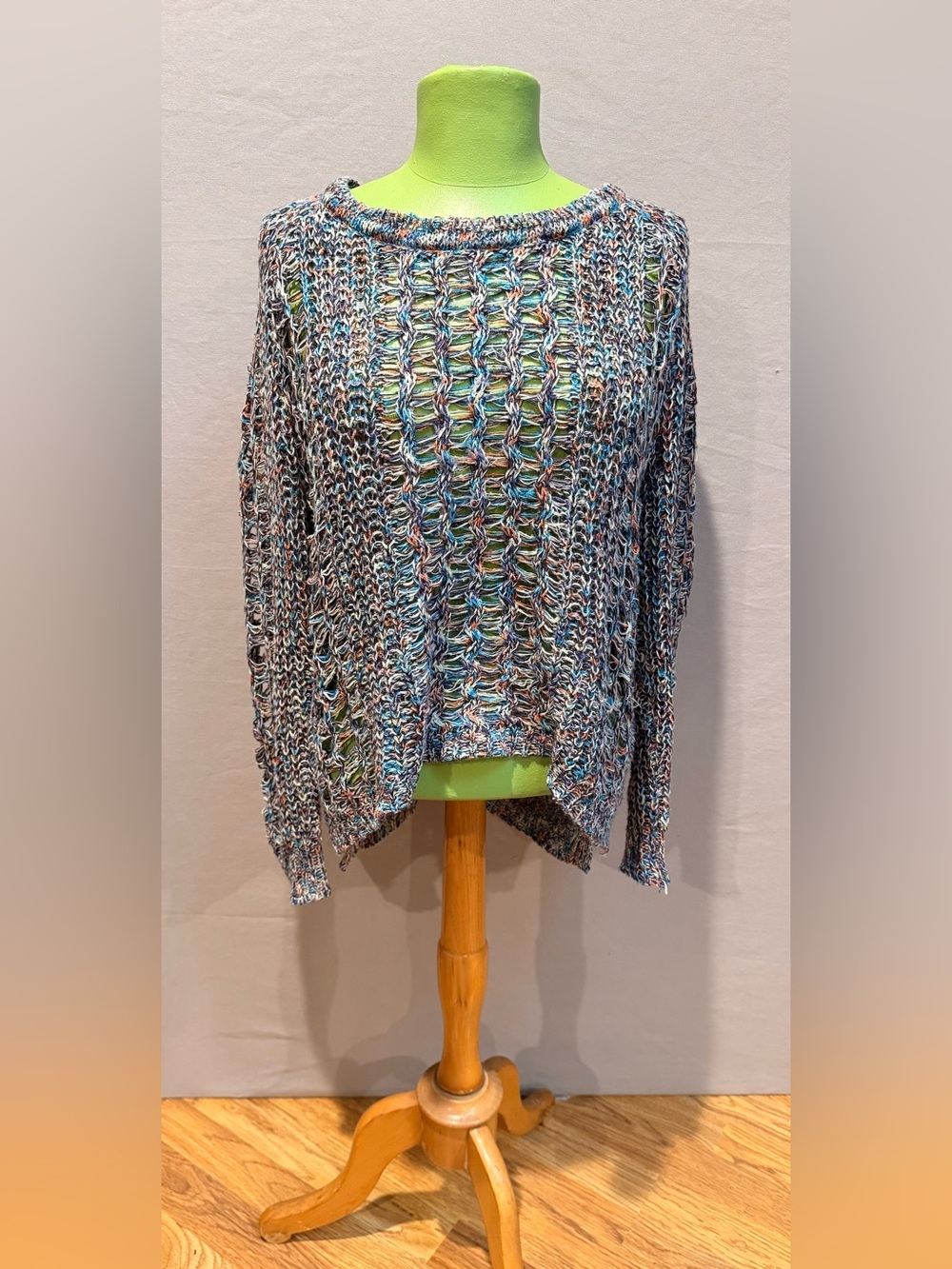 Vintage Havana Open-Knit Multicolor Sweater - Blue, Green